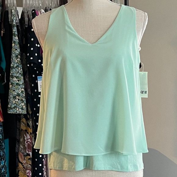 Bar III Sleeveless Top XS Mint Green Layered Chiffon Split Back with Stretch NWT - Picture 1 of 9